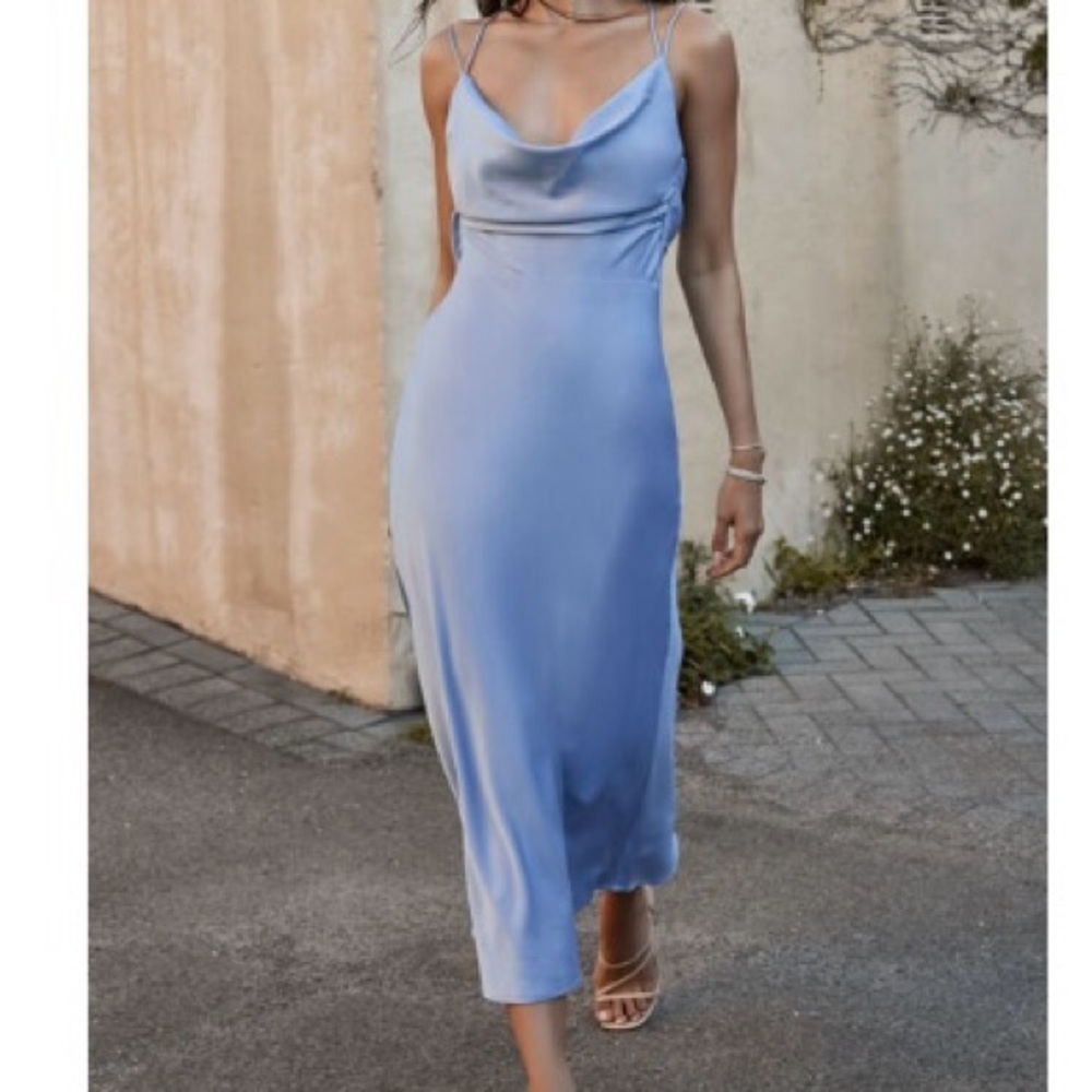 Elegant Blue Satin Slip Dress